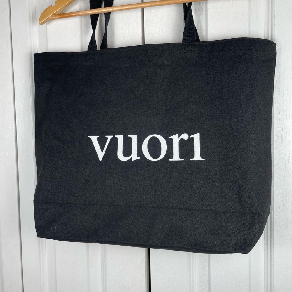 Vuori The Rise The Shine Canvas Tote Bag Black & White 100% Cotton Market Eco - Picture 2 of 14
